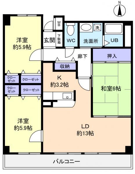 アイングレース八千代(3LDK/9階)の間取り写真