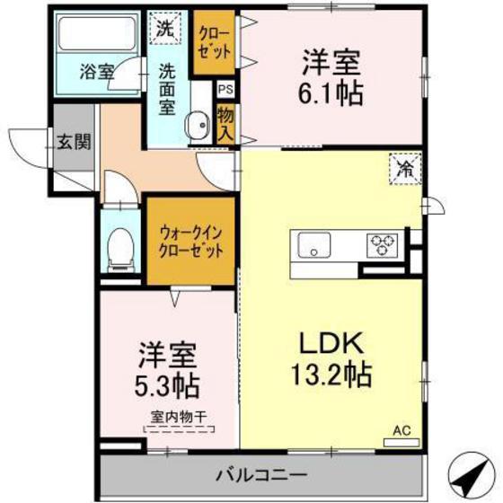 ルミナス庚午(2LDK/2階)の間取り写真