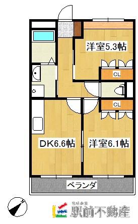 ファニープレイス(2DK/2階)の間取り写真