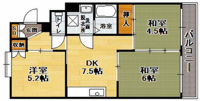 エメラルドマンションリバーサイド貝塚(3DK/4階)の間取り写真