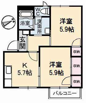 ラスティック21B棟(2K/2階)の間取り写真