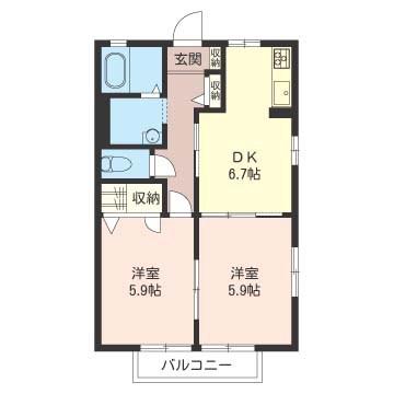 エクセルハイム(2DK/2階)の間取り写真