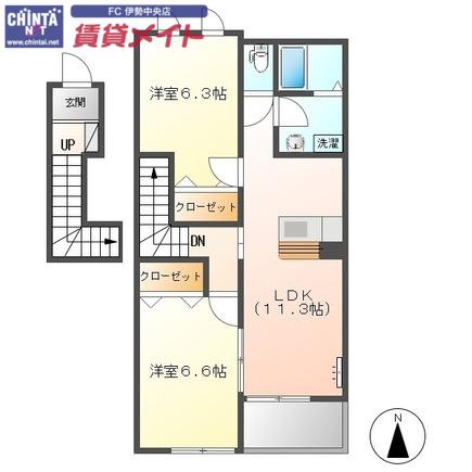 フルール(2LDK/2階)の間取り写真