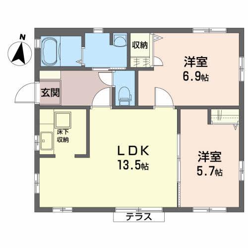 プレヴェールB(2LDK/1階)の間取り写真