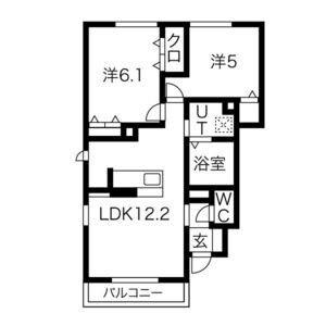 パークサイド歌敷山(2LDK/1階)の間取り写真