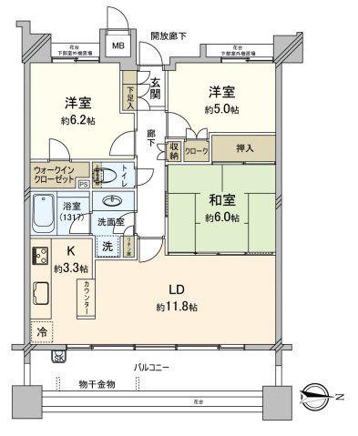 フォレストビュータワー鹿田町2(3LDK/13階)の間取り写真