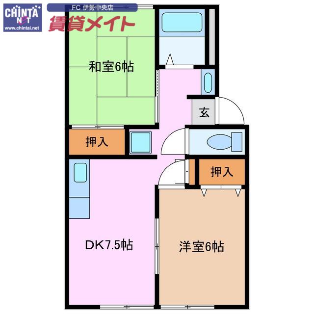 メゾンセンターリバー(2DK/1階)の間取り写真