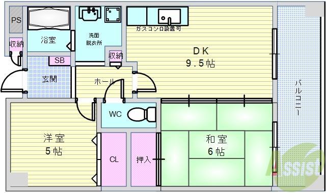 グリーンハイツ清風(2DK/5階)の間取り写真