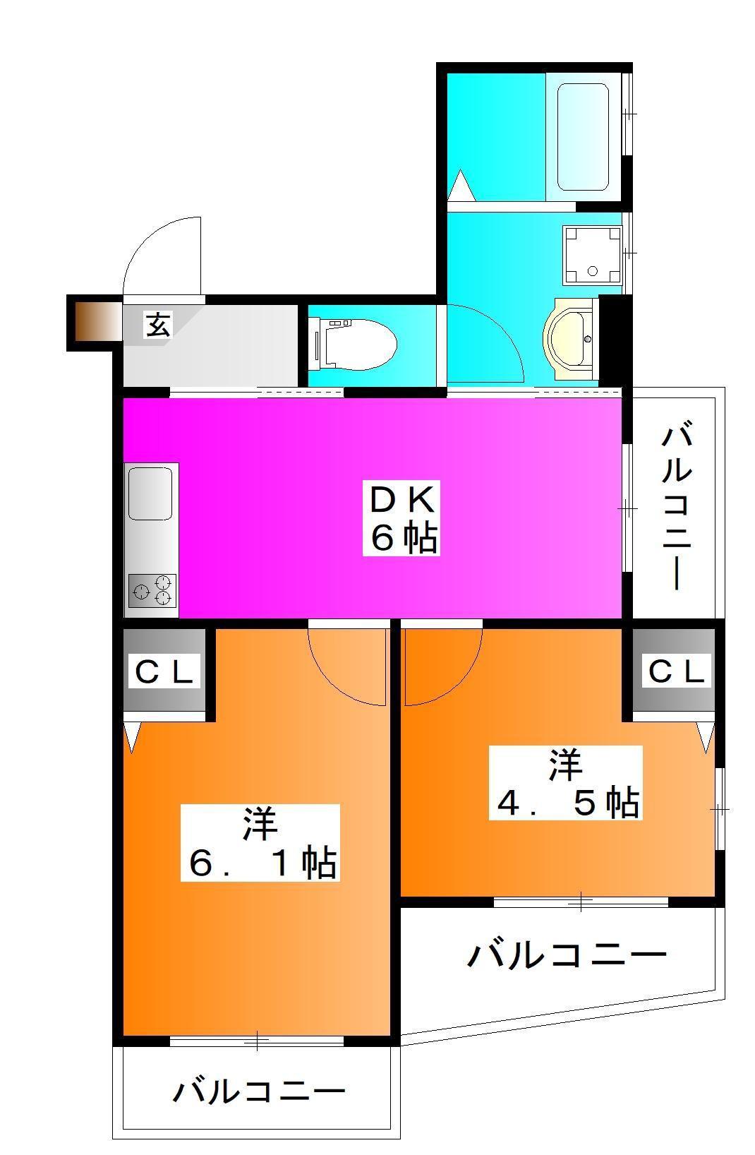 エスポワール西ヶ丘(2DK/3階)の間取り写真