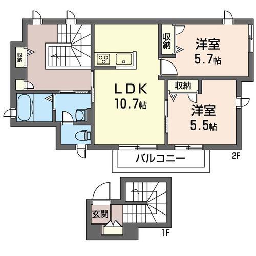 グレース東(2LDK/2階)の間取り写真