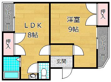 プリモ伊加賀(1DK/2階)の間取り写真