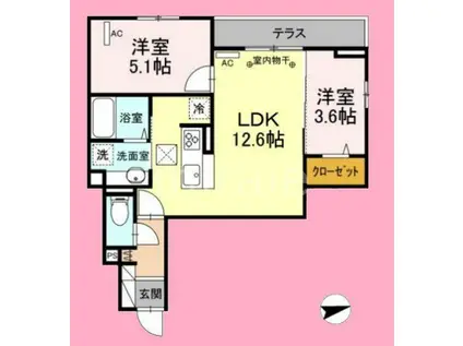 プラム清新一丁目(2LDK/1階)の間取り写真