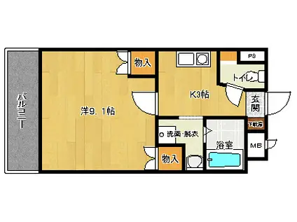 ノーサイド(1K/2階)の間取り写真