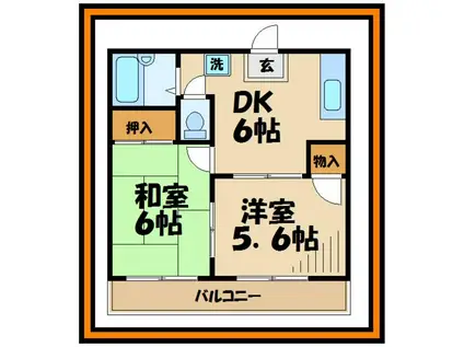 清川グリーンハイツ(2DK/2階)の間取り写真