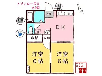 メゾンローズII A(2DK/1階)の間取り写真