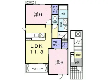 リヴィエール ロジュマン(2LDK/2階)の間取り写真