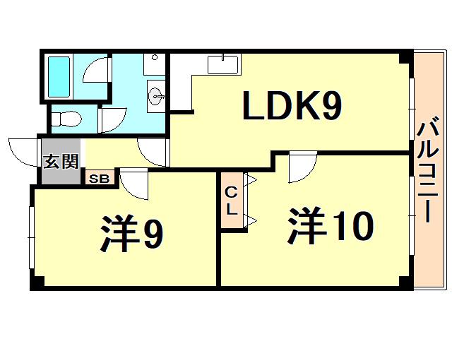 西宮ニューコーポ(2LDK/7階)の間取り写真