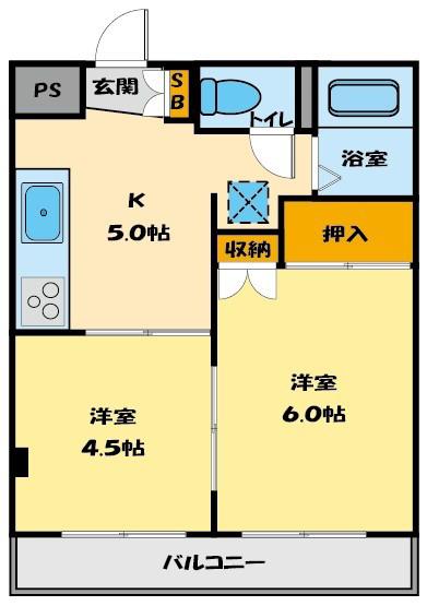 グリーンハイムナカザワ(2K/2階)の間取り写真