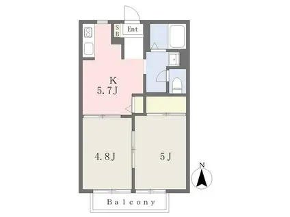 ドエル富田B(2DK/2階)の間取り写真