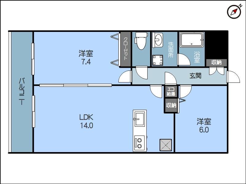 レガーロ旭町(2LDK/3階)の間取り写真