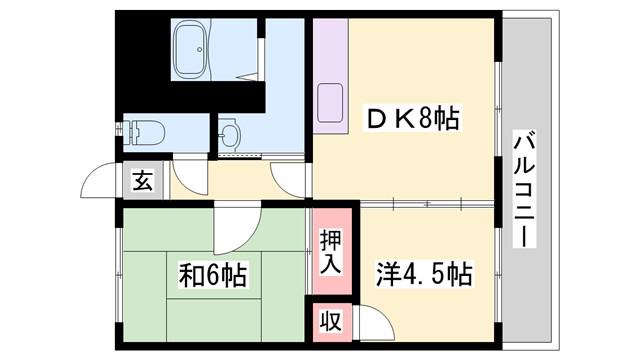 ピュアコート西夢前台(2DK/2階)の間取り写真