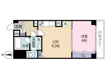 須賀マンション(1LDK/6階)の間取り写真