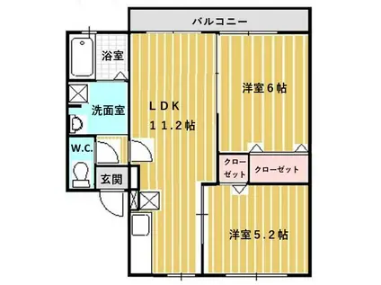 エクリューA棟(2LDK/2階)の間取り写真