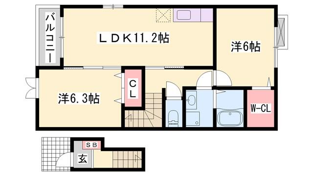 ベルファミーユII(2LDK/2階)の間取り写真