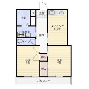 ユニテ井上(2DK/3階)の間取り写真