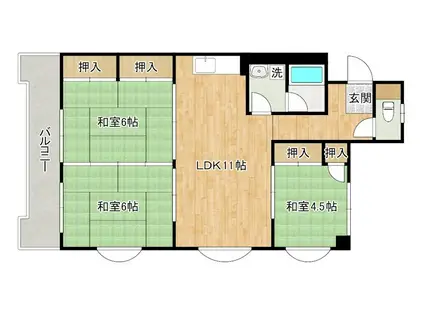 オアシス若園III(3LDK/4階)の間取り写真