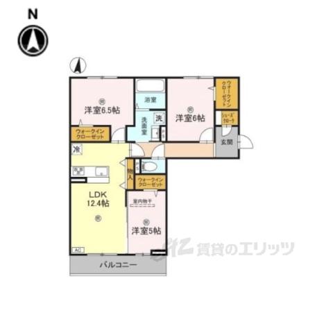 近鉄奈良線 新大宮駅 徒歩18分 3階建 築1年(3LDK/2階)の間取り写真