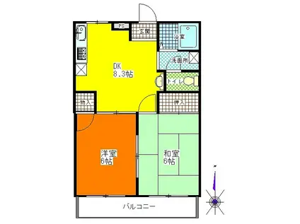 ヴェルドミール伊奈1(2DK/2階)の間取り写真