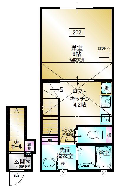 ハーランエステート(1K/2階)の間取り写真