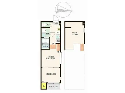 ラシュレ山手町(2K/1階)の間取り写真