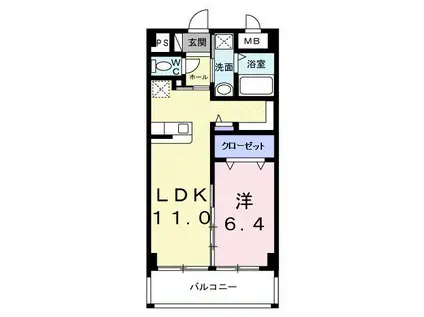 インテグラル我如古(1LDK/2階)の間取り写真