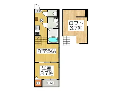 東野八反畑町B(2K/1階)の間取り写真