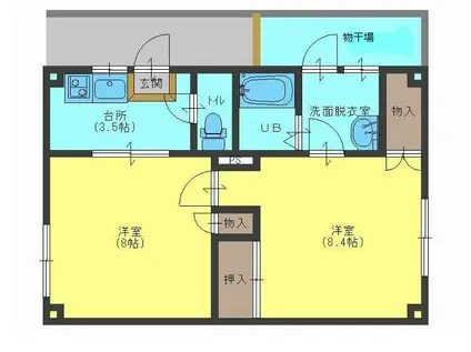 コーポ本町(2K/3階)の間取り写真