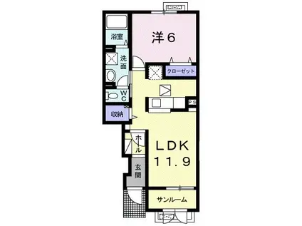 マルベリー(1LDK/1階)の間取り写真