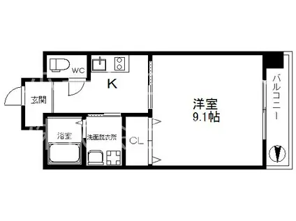 レバンガ阿倍野(1K/3階)の間取り写真