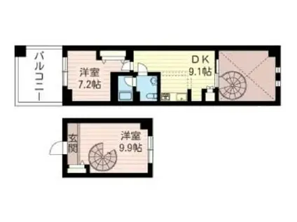 レジデンスシャルマン月島(2DK/8階)の間取り写真