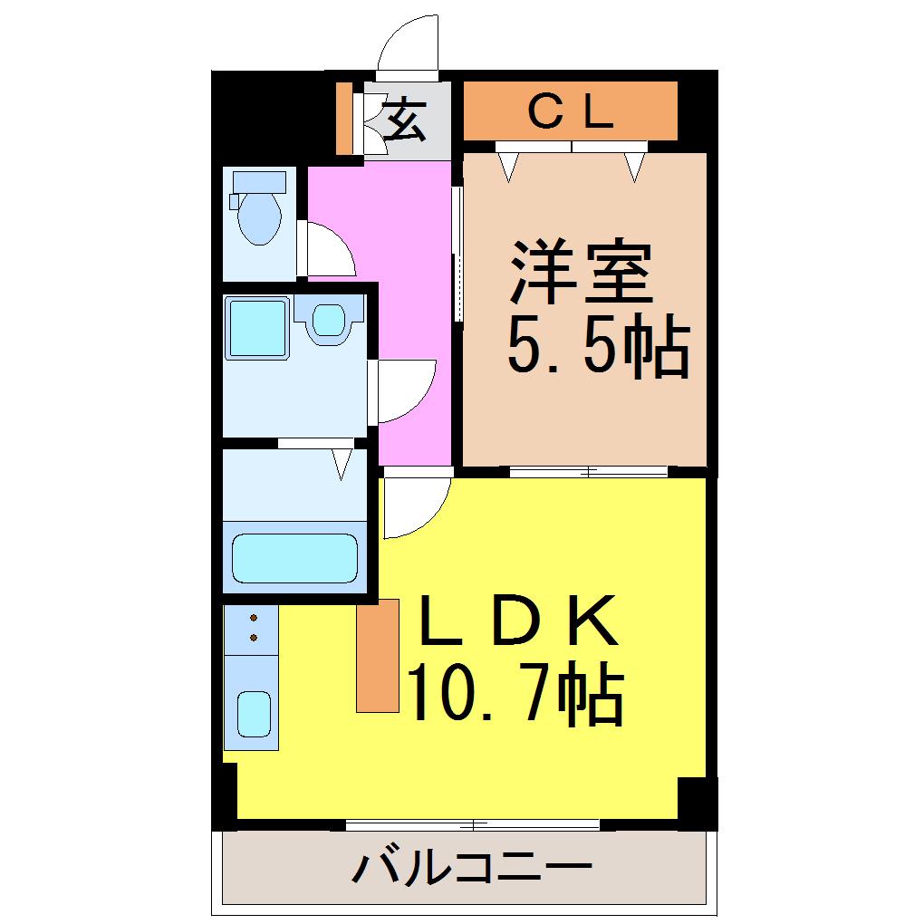 パンジー豆田(1LDK/4階)の間取り写真