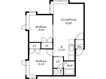 マリオンコート発寒中央(2LDK/3階)の間取り写真