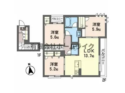 シャーメゾン陽(3LDK/2階)の間取り写真
