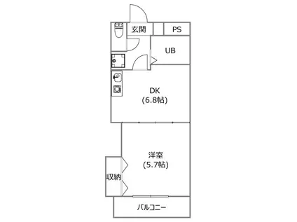 太陽ハイツ冨波(1DK/2階)の間取り写真