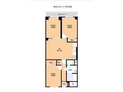 南白川台ハイツ(3LDK/4階)の間取り写真