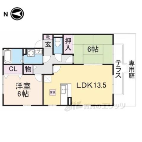 グリーンヴィレッジあいB(2LDK/1階)の間取り写真
