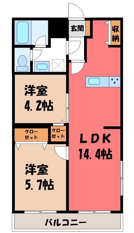 リブレス熊谷中央(2LDK/1階)の間取り写真
