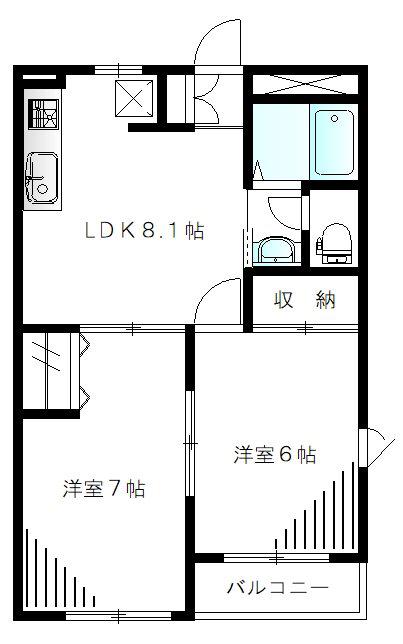 アベニュー竹ノ塚(2LDK/1階)の間取り写真