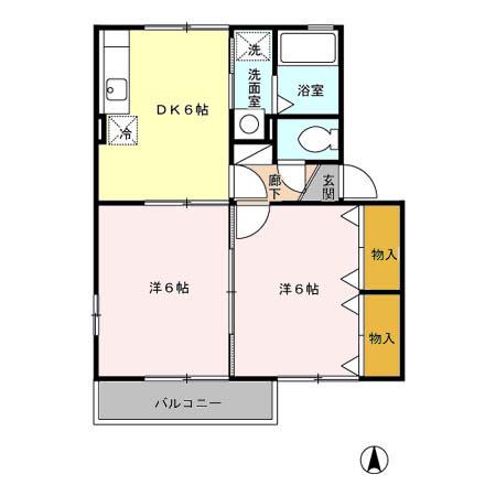 クレール花陵 A棟(2DK/2階)の間取り写真