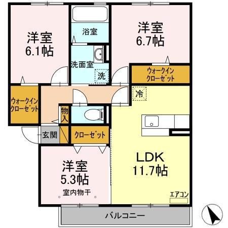 PARK HILLS MIYAKO D(3LDK/2階)の間取り写真